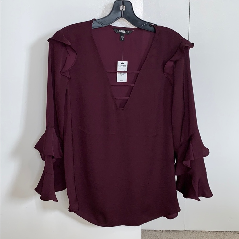 Express Maroon Blouse with ruffled sleeves